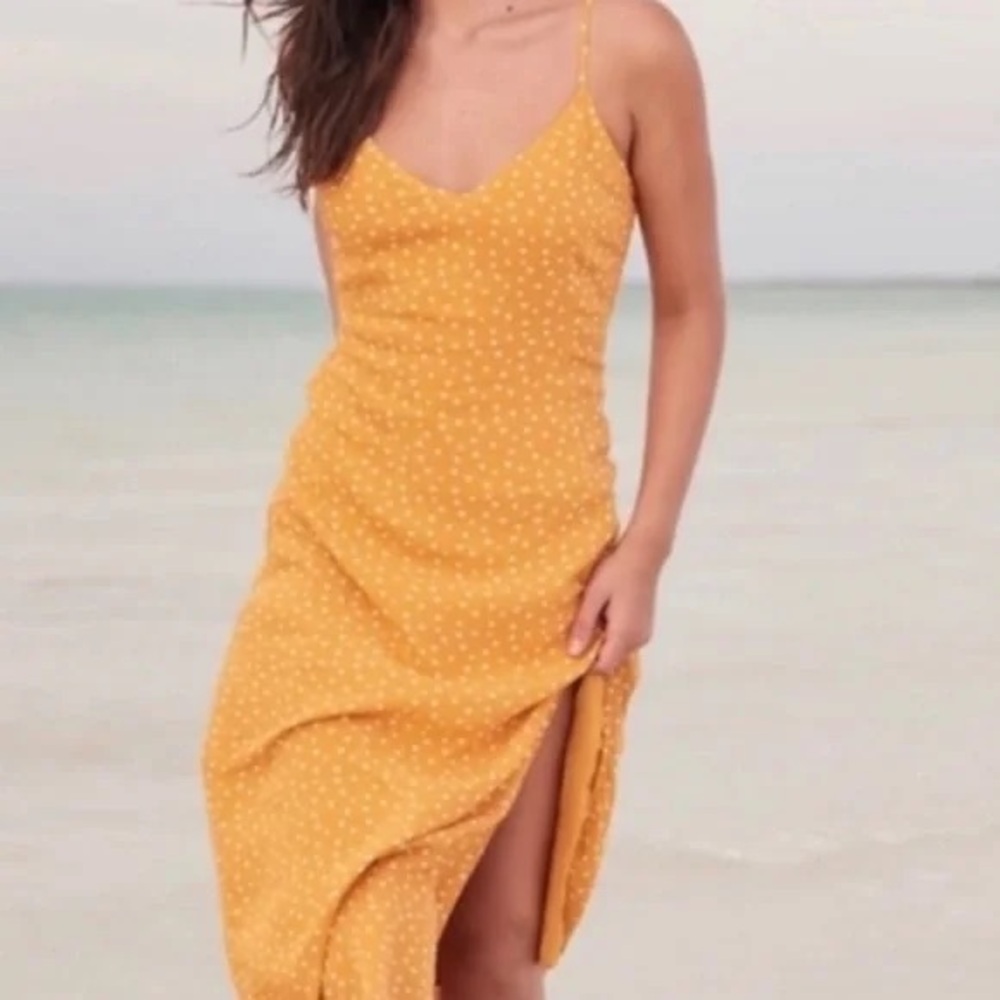 Abercrombie & Fitch Mustard Yellow Polka Dot Midi Slip Dress